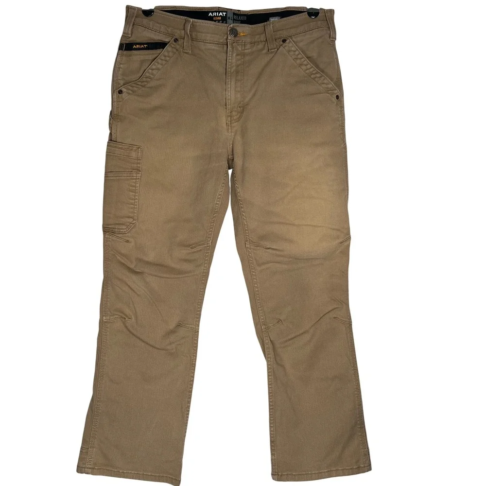 Ariat Rebar M4 Relaxed Boot Cut Twill Dungaree Khaki Work Pants 35x30 10025972